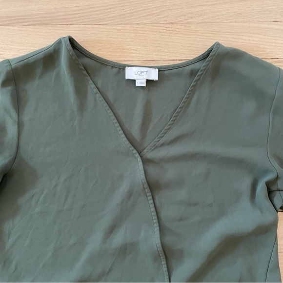 Loft Olive Green Long Sleeve Bell Sleeve Faux Wrap Shirt Small - Picture 12 of 13